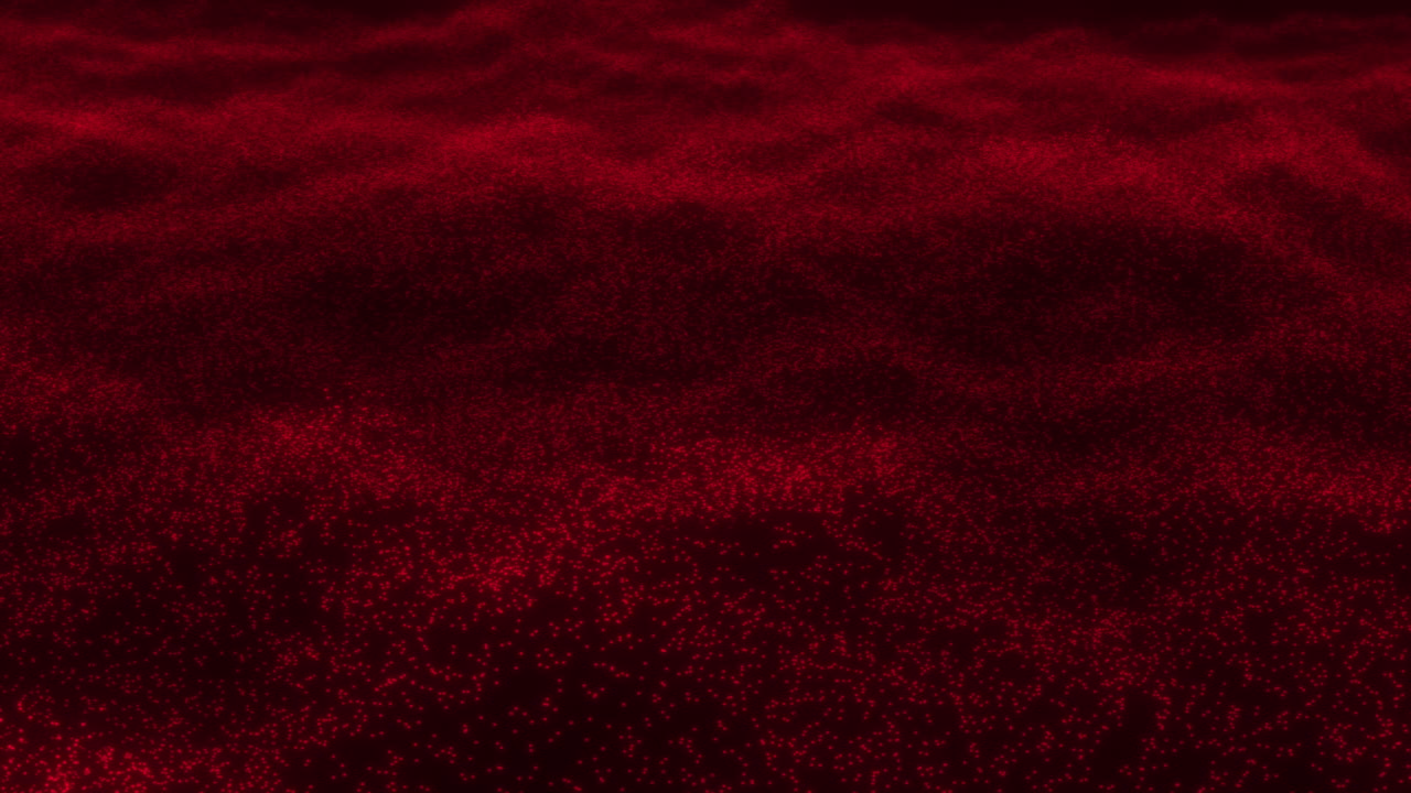 Particelle rosse che si muovono rapidamente, sfrecciano, vibrano e rimbalzano su sfondo nero. Grafica in movimento astratta. 4K.