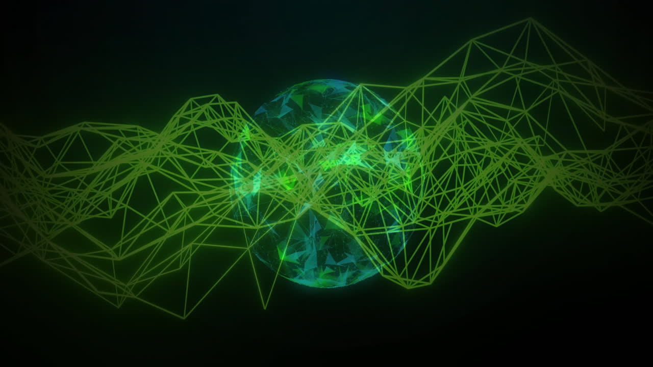 Animation of data processing and network of connections over globe