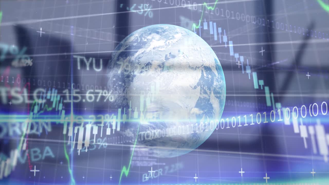 Animazione dell'elaborazione di dati finanziari sul globo