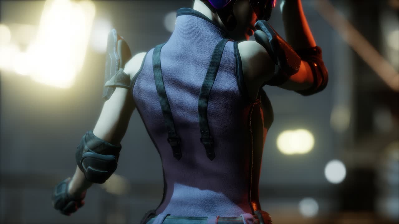 futuro concepto de mujer cyberpunk con luces de neón de la ciudad