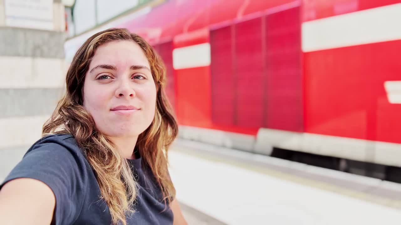 Young Traveler's Portrait on a Train Platform