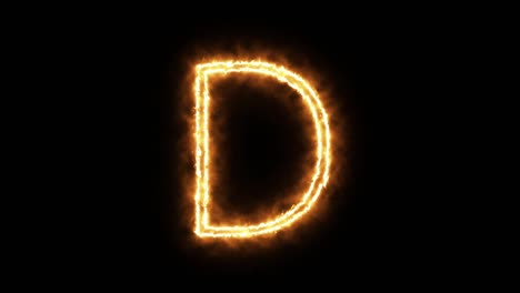 the letter "d" of burning flame. flaming burn font or bonfire alphabet text with sizzling fiery shining heat effect. 3d rendering.