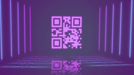 Animation-of-qr-coded-and-illuminated-lines-against-black-background