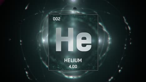 helium as element 2 of the periodic table 3d animation on green background