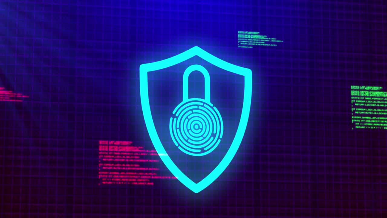 animación de la huella digital de seguridad y el procesamiento de datos sobre un fondo oscuro