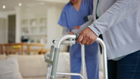 hands, walker and a nurse helping a patient