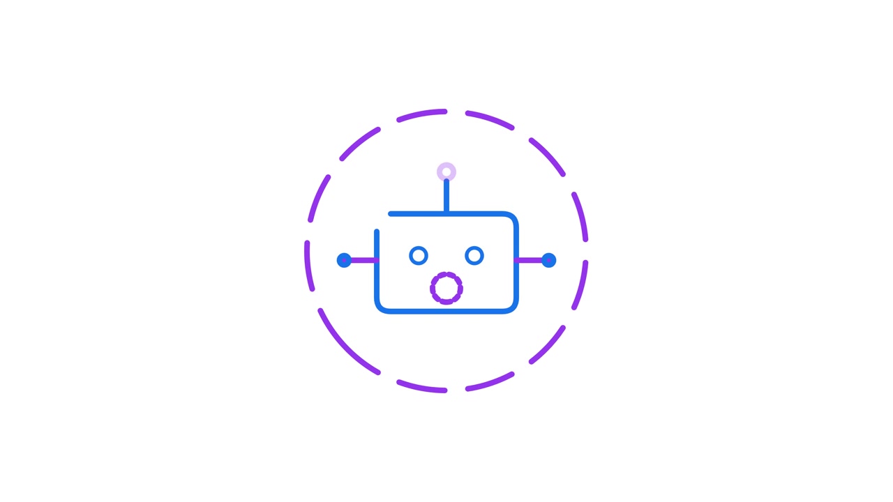 Icona animata di robot in stile line art su sfondo bianco