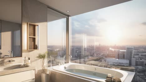 luxury high-rise bathroom with city view