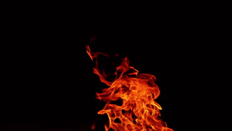 red hot flame rising high into the air. big campfire burning at night. close up.
