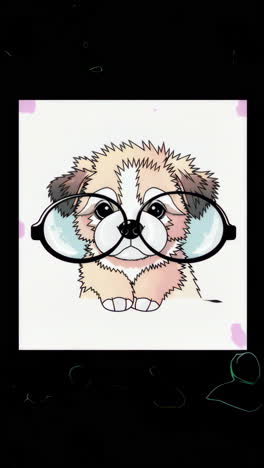 cute fluffy puppy wearing glasses cartoon illustration
