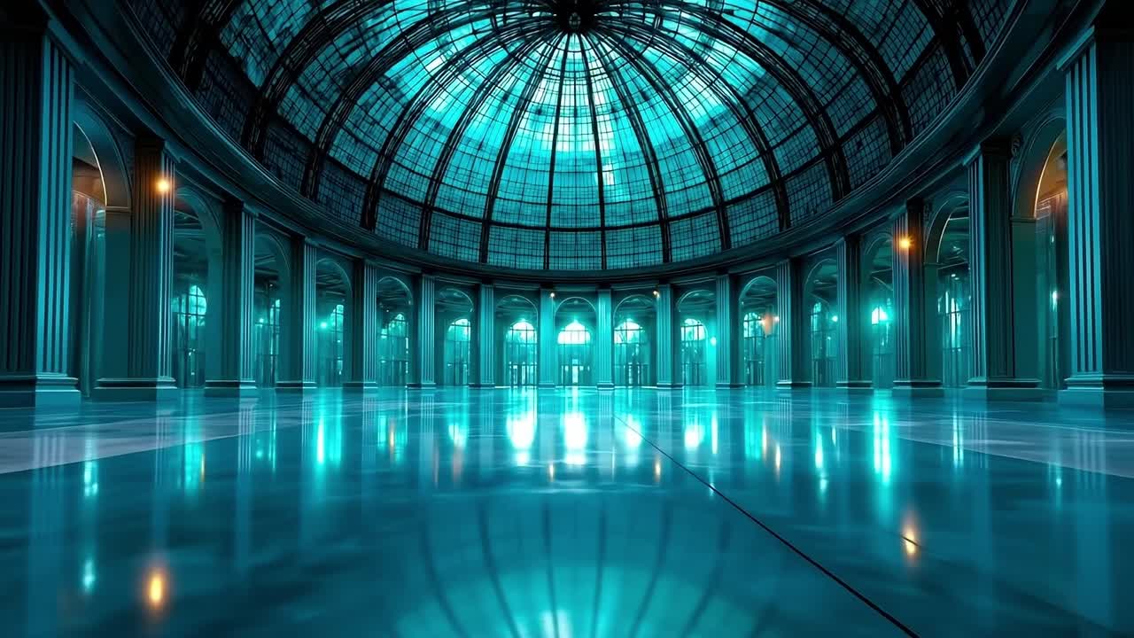 A large room with a glass dome in the middle of it