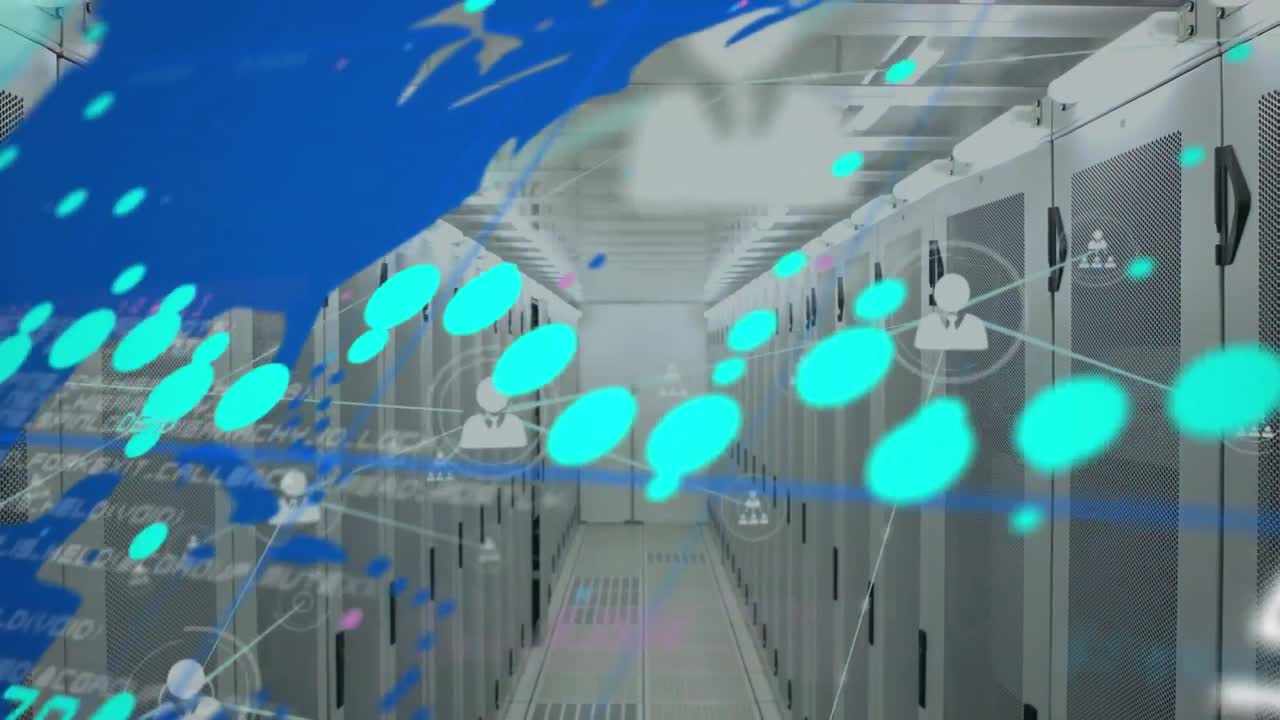 프로필 아이콘의 네트워크, 데이터 처리 및 컴퓨터 서버  ⁇ 에 대한 세계 지도의 애니메이션