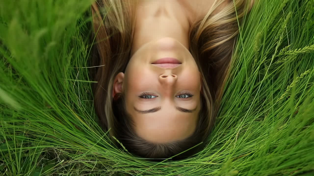 Young Woman Lying in Green Grass