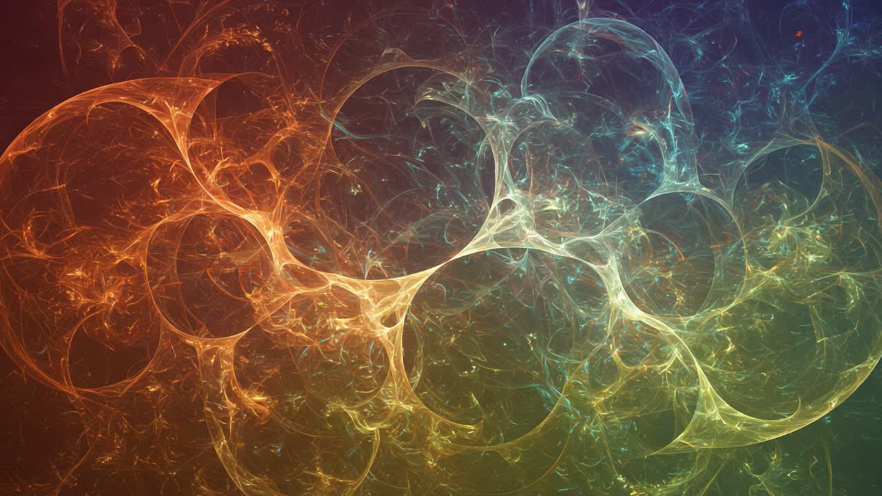 Dynamic Abstract Composition of Vibrant Circles and Fractal Patterns Captured in Contrasting Colors, Creating a Hypnotic Visual Experience