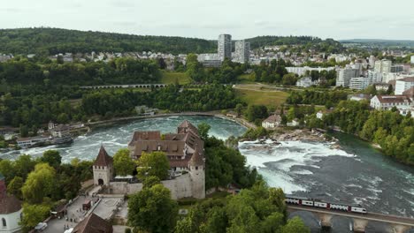 aerial view of rhine falls in schaffhausen, switzerland with the castle