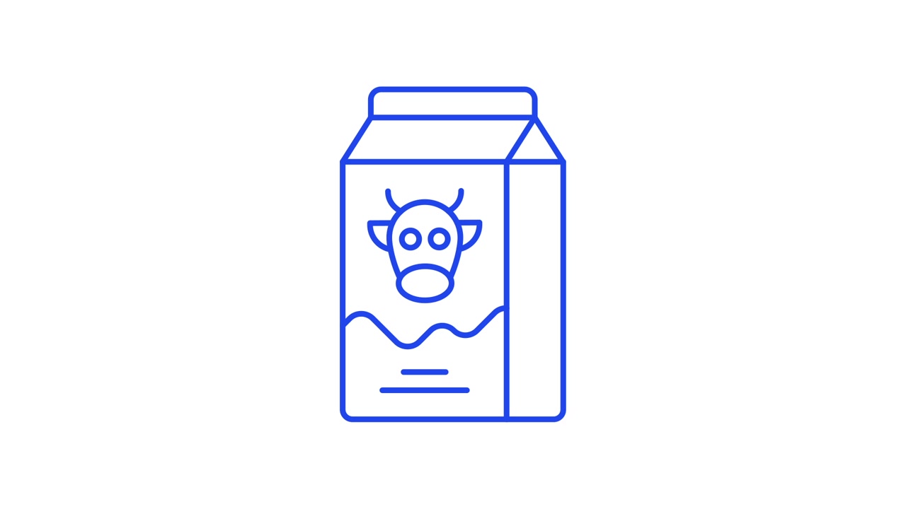 Animated Drawing of a Blue Outline Milk Carton with a Cow Face