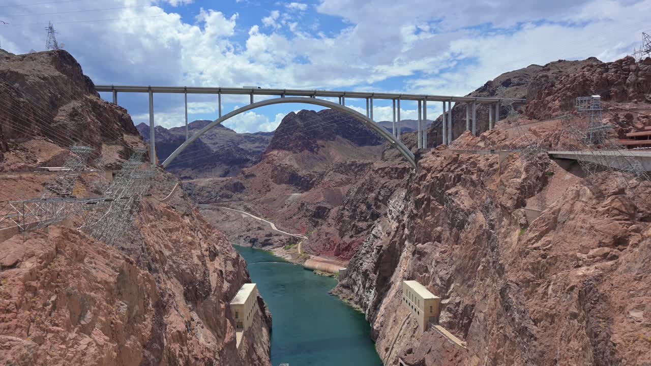 Hoover Dam Bridge connecting Arizona to Nevada Over the Colorado River, Static Shot