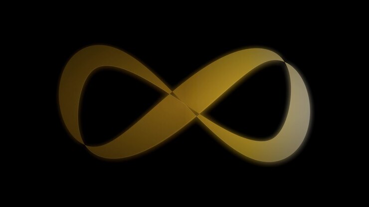 Símbolo de infinito dourado animado girando em fundo preto