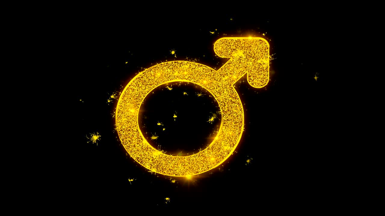 el icono del signo de género femenino emite partículas sobre un fondo negro.
