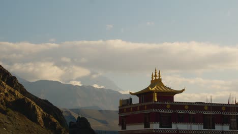 sunset-behind-the-temple-in-the-evening,-in-a-Nepal-village