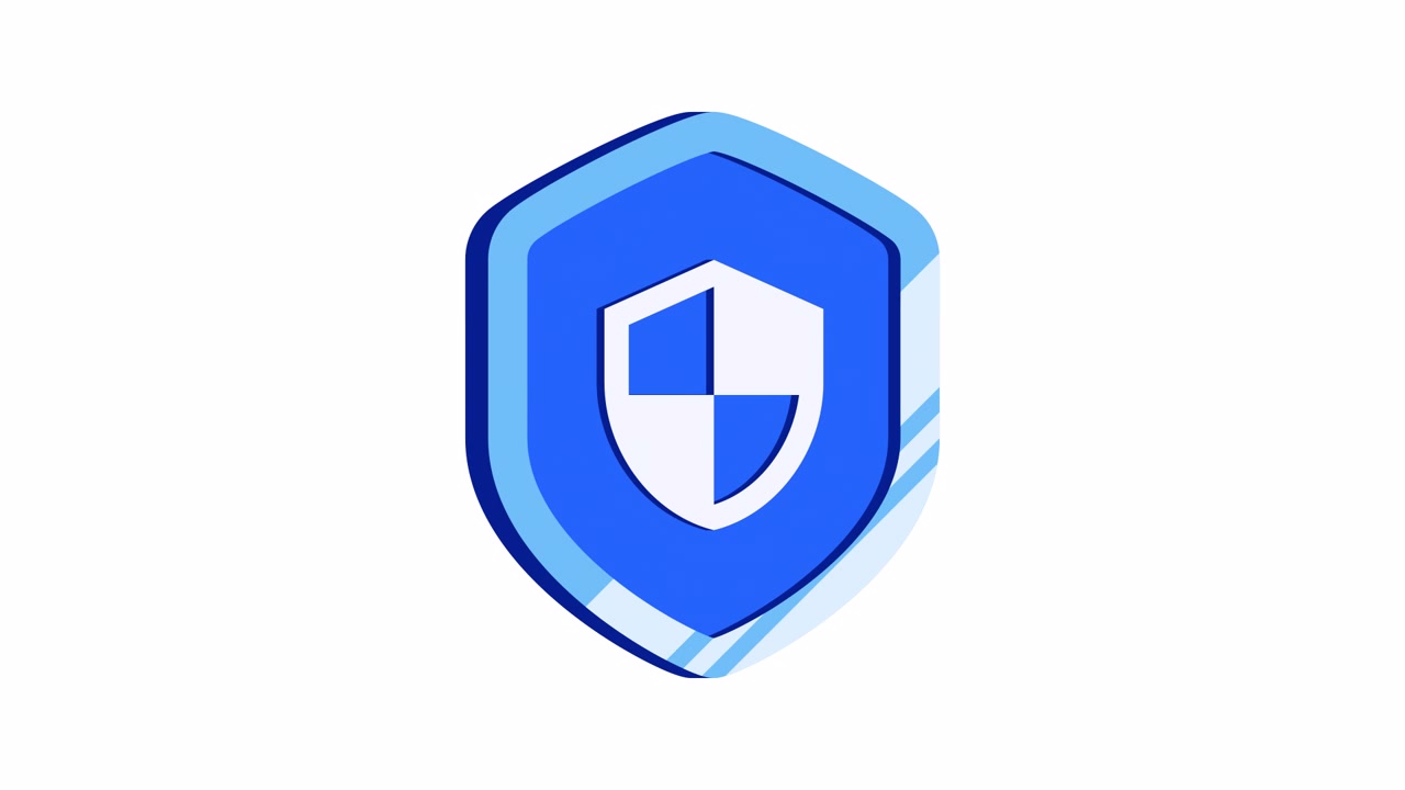 3D Animated Blue Shield Icon Rotating on White Background