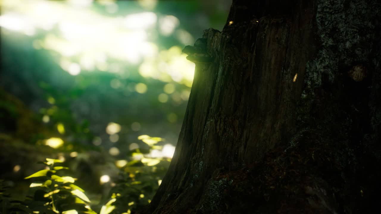 ⁇ 빛 광선 이 열대 우림 의 잎 을 통해  ⁇ 아져 나온다