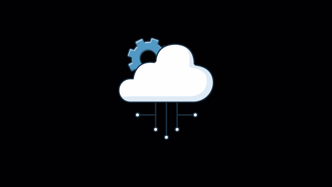 Animated Cloud Computing Icon with Data Processing and Gear