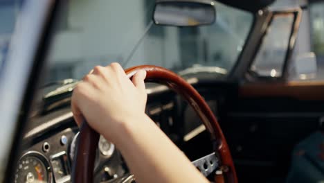 vintage car interior with driver