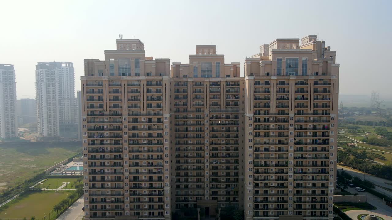 Aerial drone shot capturing a massive building high rise site in Noida India