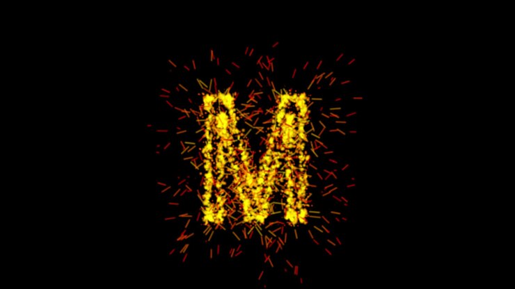 Lettera M animata che si forma da particelle luminose