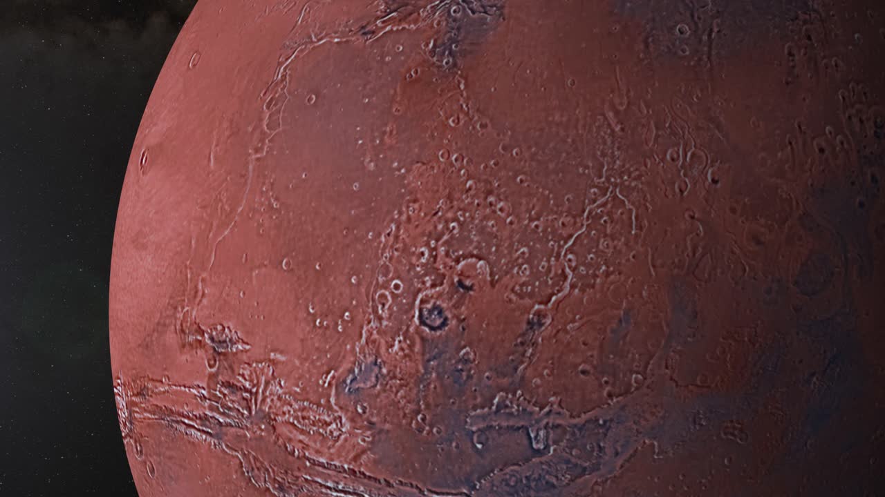 Rotating view of Mars against a starry backdrop