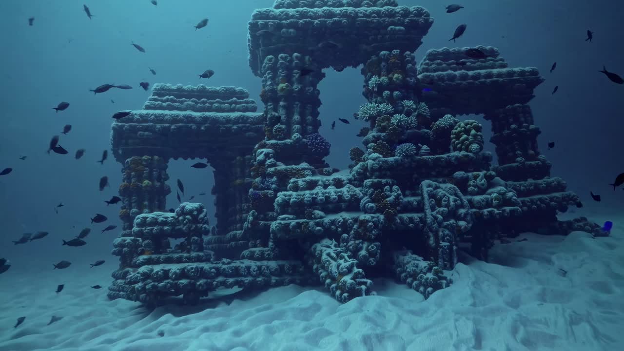 Artificial Reef Underwater Structure with Coral and Fish