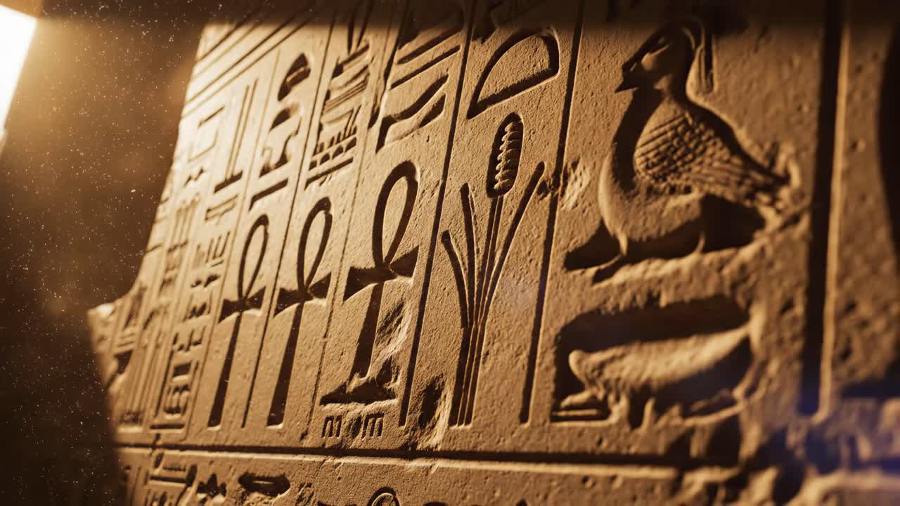 Ancient Egyptian Hieroglyphs on Stone Wall