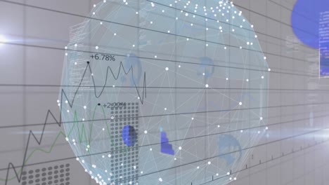 Animación-Del-Globo-Con-Redes-De-Conexiones,-Registro-De-Estadísticas-Y-Procesamiento-De-Datos