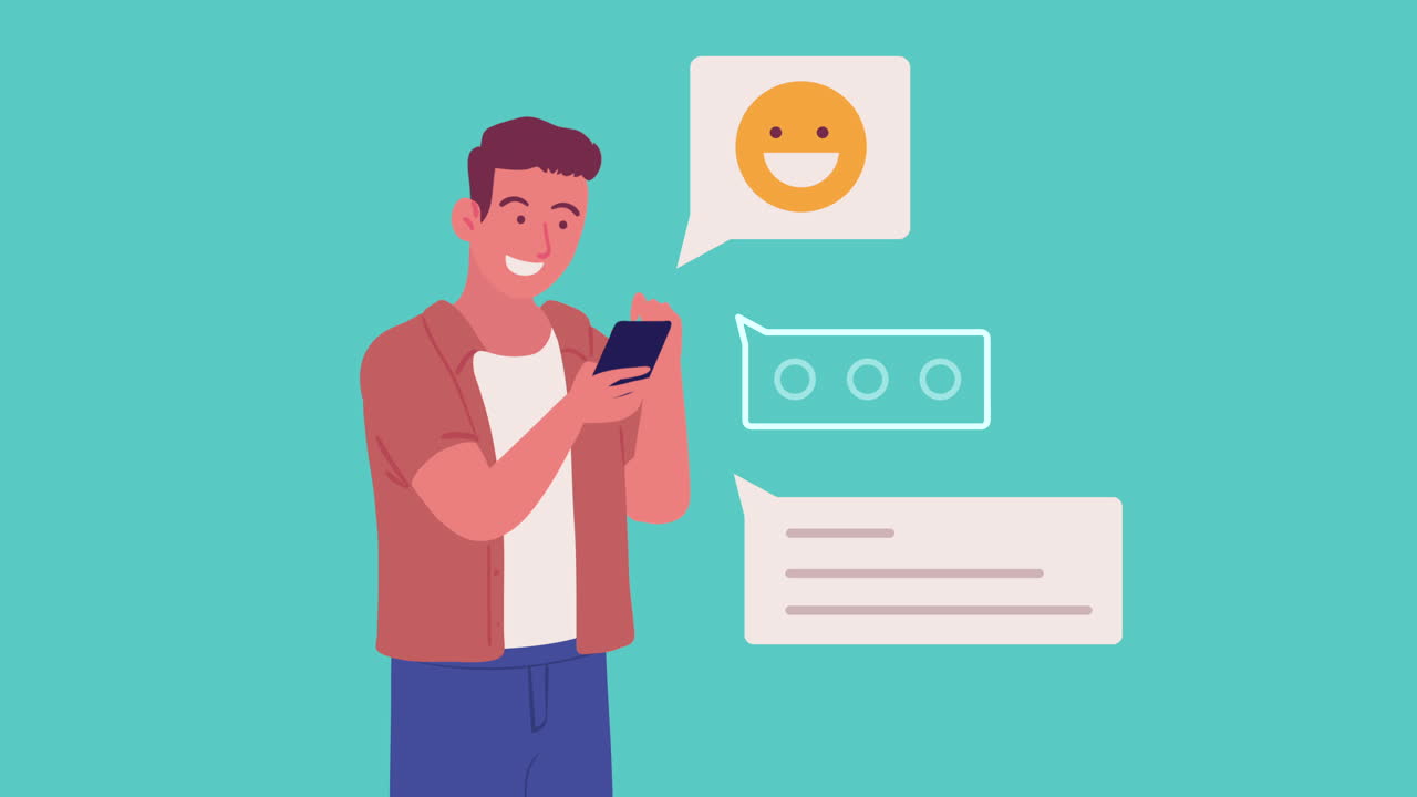 man using smartphone character animation