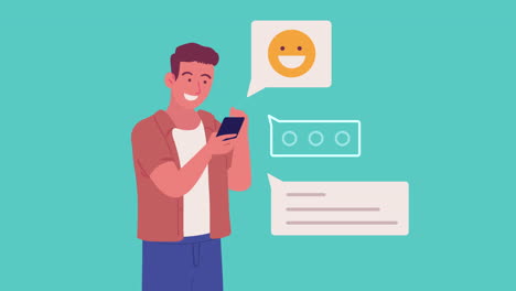 hombre usando animación de personajes de teléfonos inteligentes