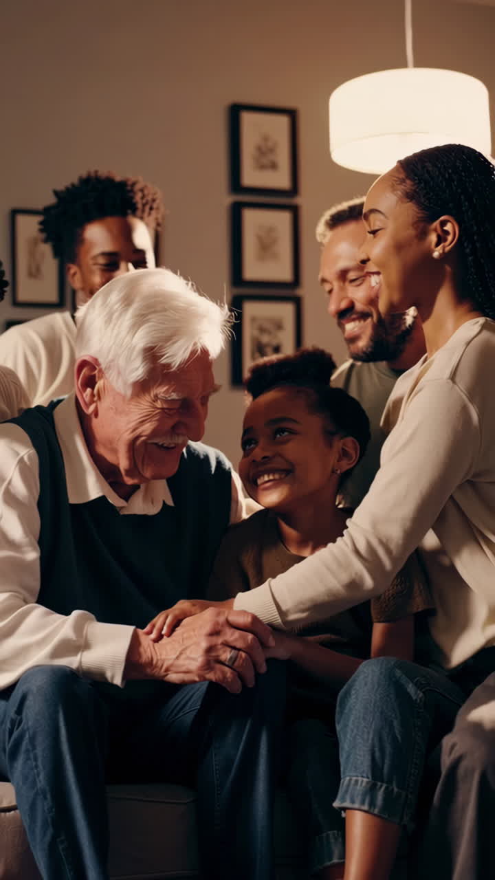 A happy multi-generational family bonding together at home