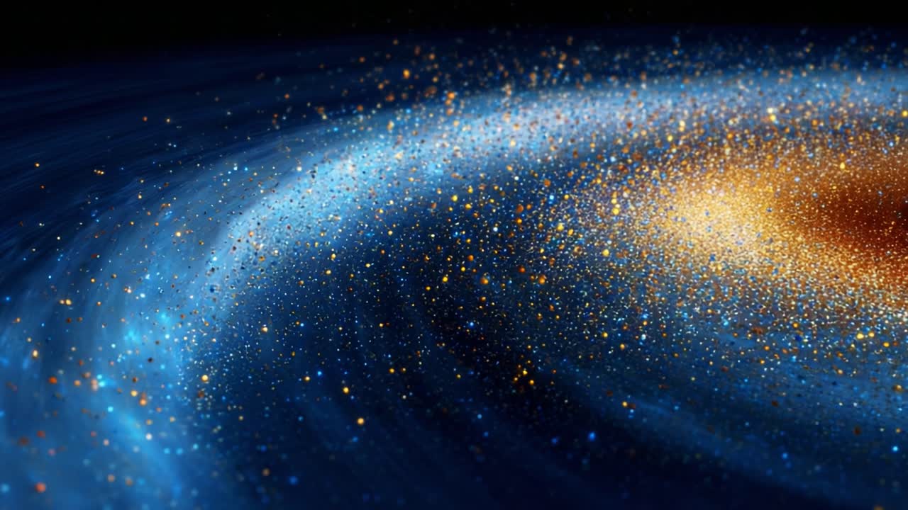 A stunning depiction of a galaxy swirling with vibrant colors showcasing deep blues, bright yellows, and fiery oranges, creating a mesmerizing cosmic landscape filled with sparkling stars