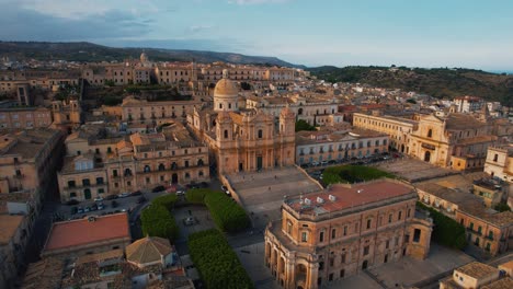 noto old town with the grand cathedral san nicolò and narrow surrounding streets. sicily scenic aerial