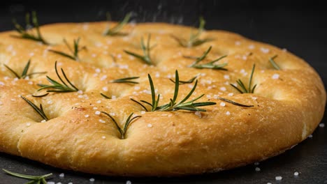 close-up of focaccia bread with rosemary and sea salt