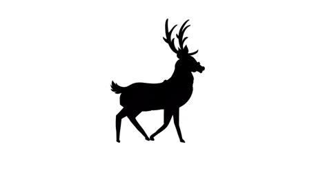 digital animation of black silhouette of reindeer walking against white background