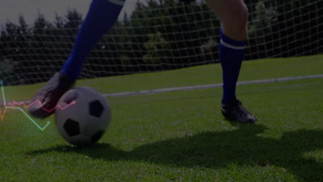 controlling soccer ball on field, player with animation of data graph overlay