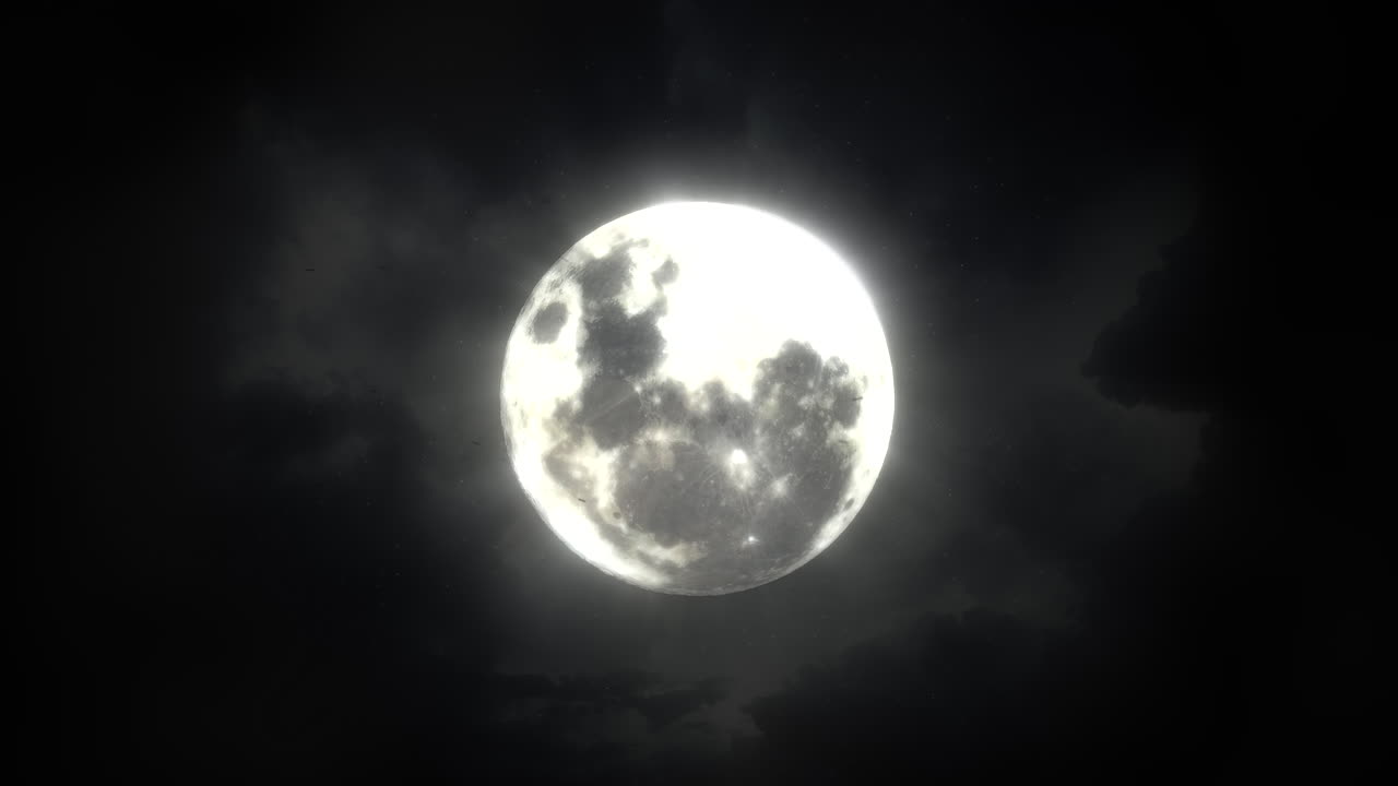 Fundo de animação místico de Halloween com lua e nuvens escuras, cenário abstrato.
