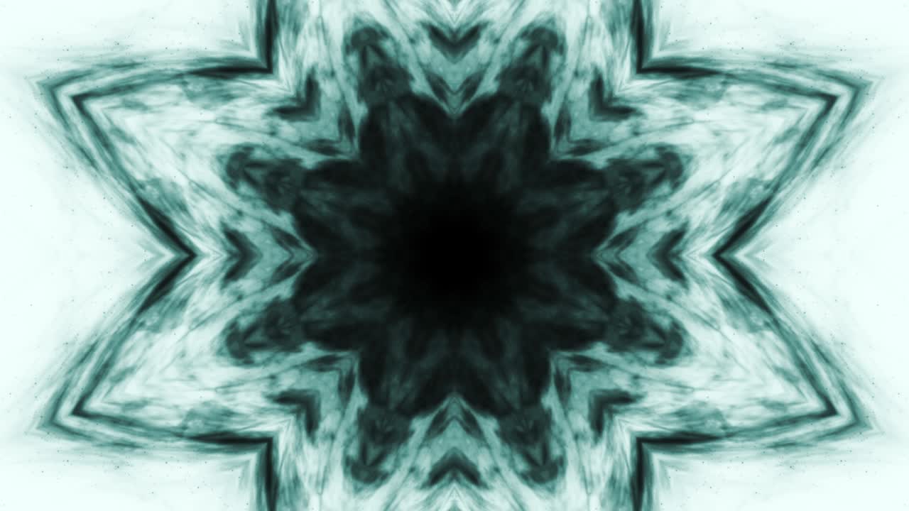 kaleidoscopio secuencia de patrones de tinta. 4k abstracto blanco y azul fondo gráfico de movimiento. o para yoga, clubes, espectáculos, mandala, animación fractal. hermoso adorno brillante. bucle sin costuras.