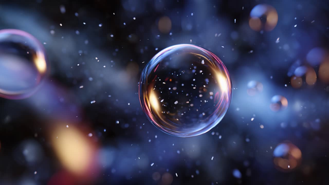 Primo piano accattivante di bolle di sapone in un'atmosfera magica, che mette in risalto i loro colori iridescenti e i delicati dintorni in un incantevole viaggio visivo