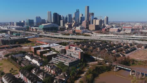 aerial view of downtown houston and surrounding landscape