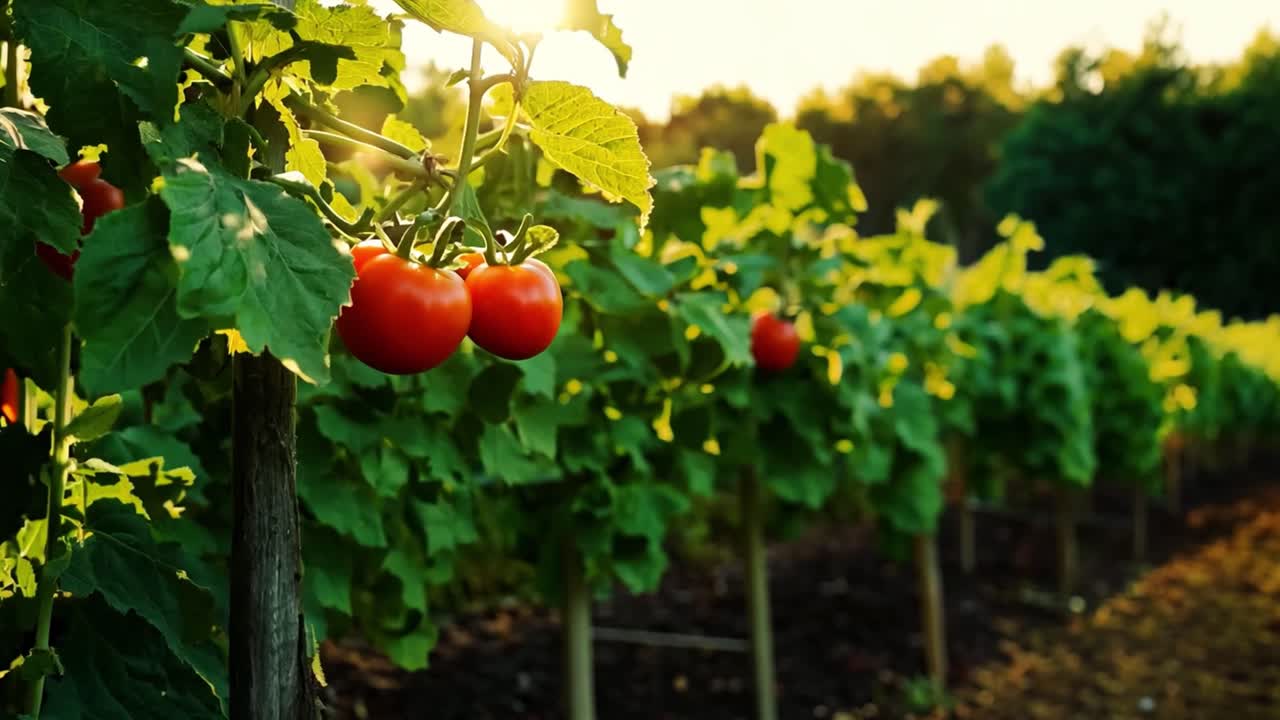 Ripe tomatoes growing on a vine