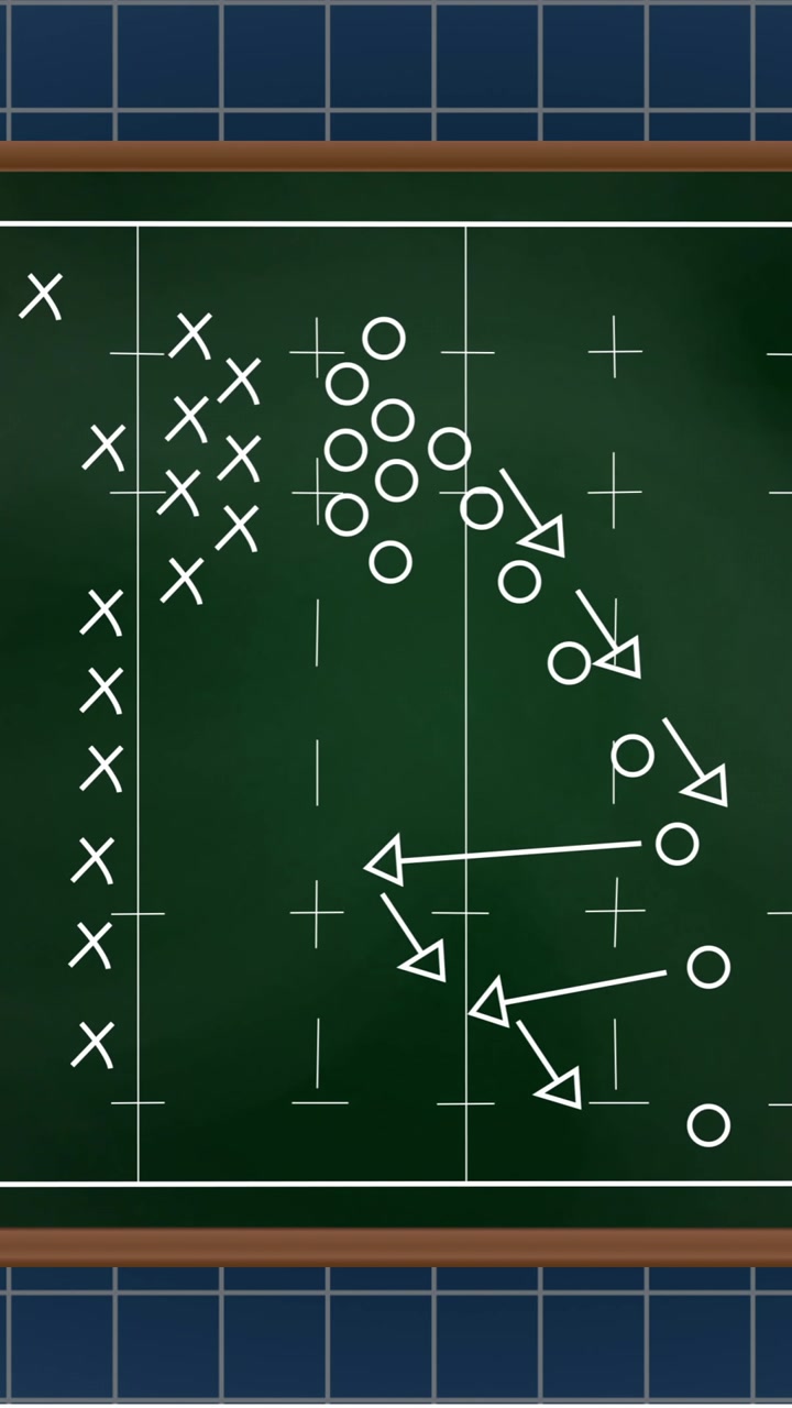 Animation of x, circles and arrow symbols on sports court against grid pattern in background