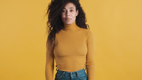 African american smiling woman over white background.
