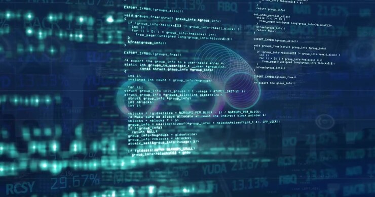 Animation of financial data processing and statistics on black background